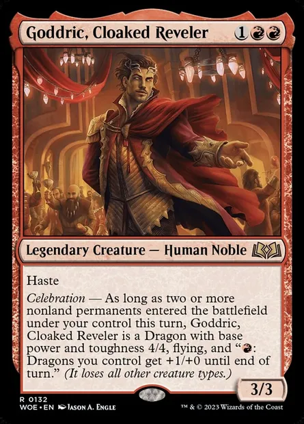 Goddric, Cloaked Reveler, Magic card WOE 132 — Wilds of Eldraine set