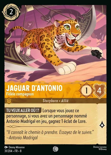 Jaguar d'Antonio - Fidèle compagnon, carte Disney Lorcana CH8-031 — extension Le Règne de Jafar