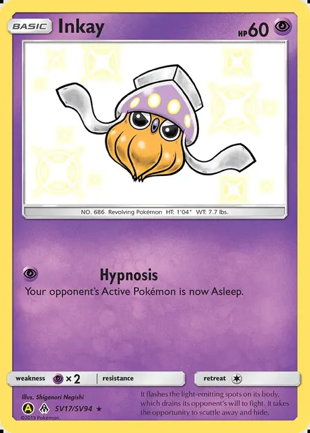 Inkay, Pokémon card SMA SV17 — Hidden Fates Shiny Vault set