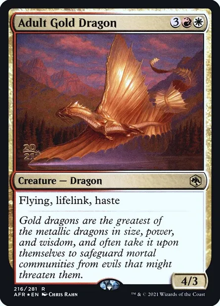 Dragon d'or adulte, carte Magic PAFR 216s — extension Adventures in the Forgotten Realms Promos