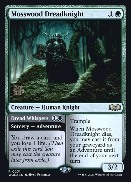 Mosswood Dreadknight // Dread Whispers, Magic card PWOE 231s — Wilds of Eldraine Promos set