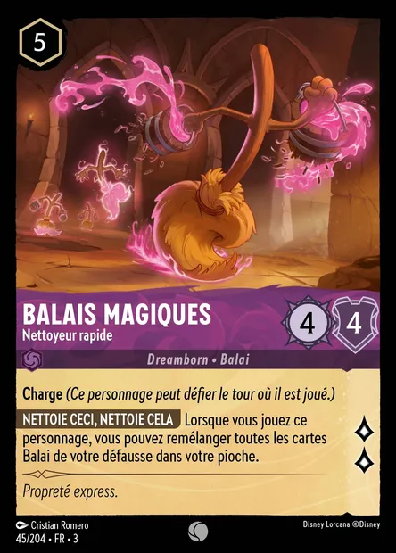 Balais magiques - Nettoyeur rapide, carte Disney Lorcana CH3-045 — extension Les Terres d'Encres