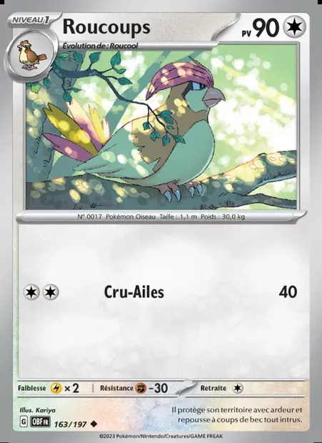 Roucoups, carte Pokémon OBF 163 — extension Flammes Obsidiennes