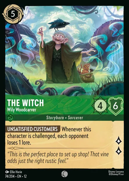 The Witch - Wily Woodcarver, Disney Lorcana card CH12-074 — Wilds Unknown set