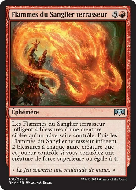 Flammes du Sanglier terrasseur, carte Magic RNA 101 — extension L'allégeance de Ravnica