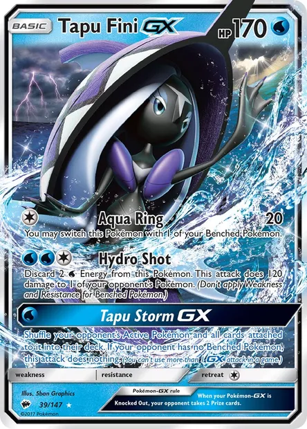 Tapu Fini GX, Pokémon card BUS 39 — Burning Shadows set