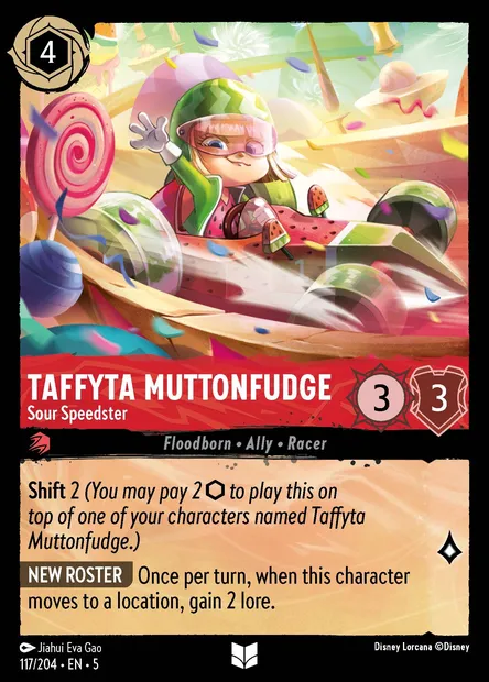 Taffyta Muttonfudge - Sour Speedster, Disney Lorcana card CH5-117 — Shimmering Skies set