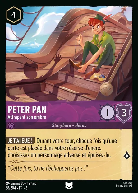 Peter Pan - Attrapant son ombre, carte Disney Lorcana CH6-058 — extension La Mer Azurite