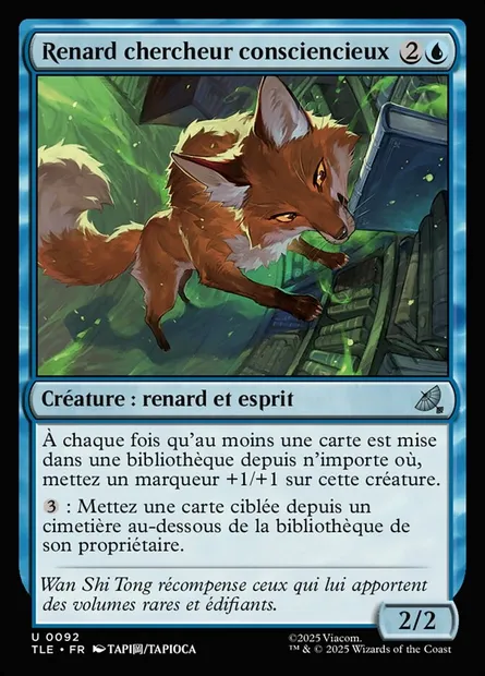 Renard chercheur consciencieux, carte Magic TLE 92 — extension Avatar: The Last Airbender Eternal