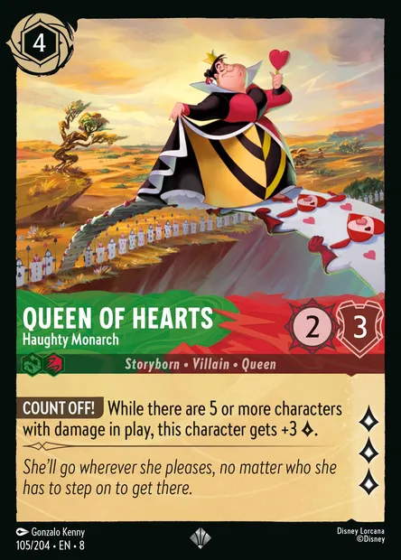 Queen of Hearts - Haughty Monarch, Disney Lorcana card CH8-105 — The Reign of Jafar set