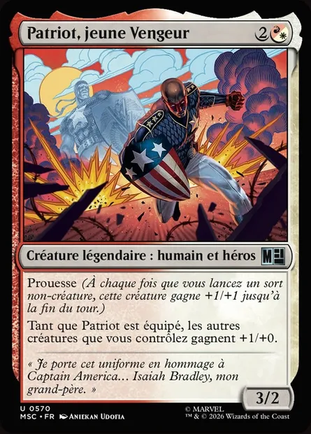 Patriot, jeune Vengeur, carte Magic MSC 570 — extension Marvel Super Heroes Commander