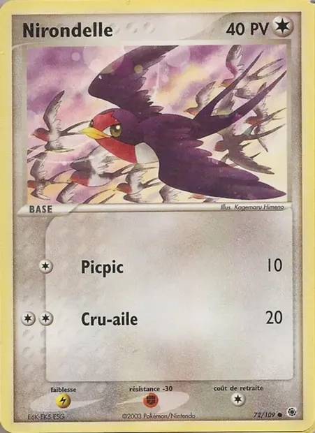 Nirondelle, carte Pokémon RS 72 — extension EX Rubis & Saphir