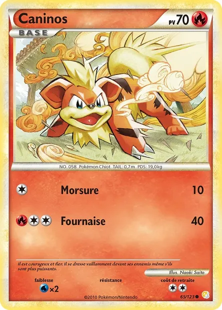 Caninos, carte Pokémon HS 65 — extension HeartGold SoulSilver