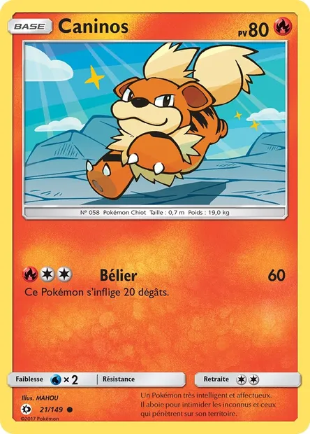 Caninos, carte Pokémon SUM 21 — extension Soleil et Lune