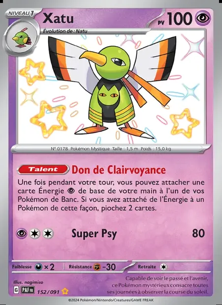 Xatu, carte Pokémon PAF 152 — extension Destinées de Paldea