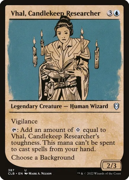 Vhal, Candlekeep Researcher, Magic card CLB 387 — Commander Legends: Battle for Baldur's Gate set