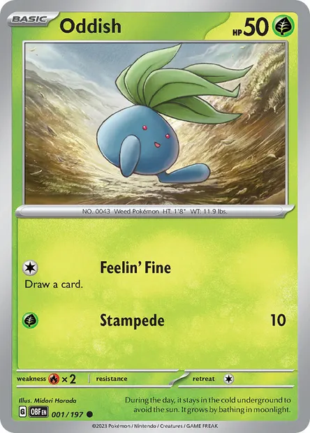 Oddish, Pokémon card OBF 001 — Obsidian Flames set