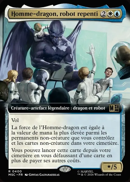 Homme-dragon, robot repenti, carte Magic MSC 400 — extension Marvel Super Heroes Commander