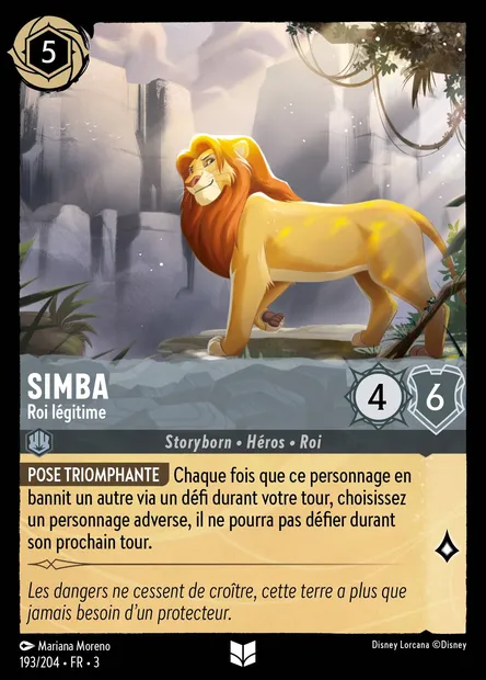 Simba - Roi légitime, carte Disney Lorcana CH3-193 — extension Les Terres d'Encres