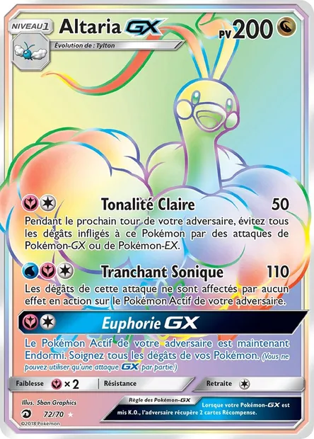 Altaria GX, carte Pokémon DRM 72 — extension Majesté Des Dragons