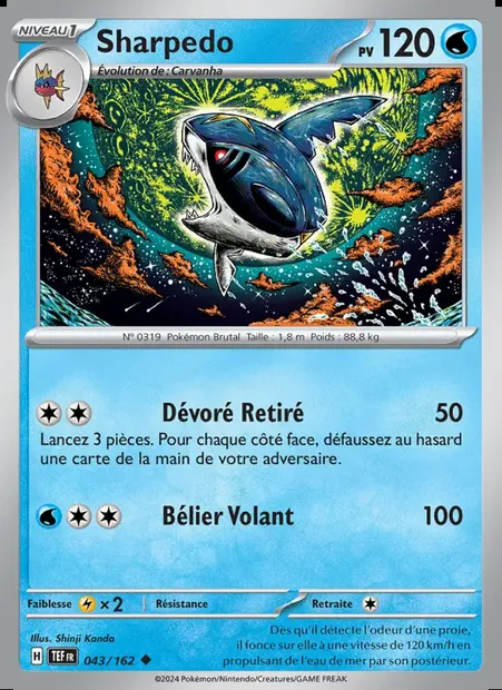 Sharpedo, carte Pokémon TEF 043 — extension Forces Temporelles