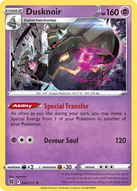 Dusknoir, Pokémon card BRS 062 — Brilliant Stars set