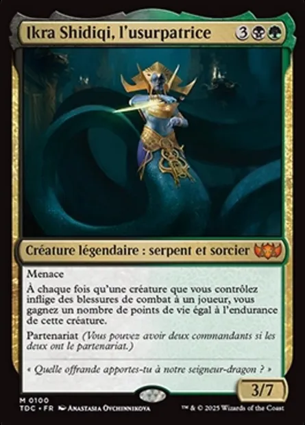 Ikra Shidiqi, l'usurpatrice, carte Magic TDC 100 — extension Tarkir: Dragonstorm Commander