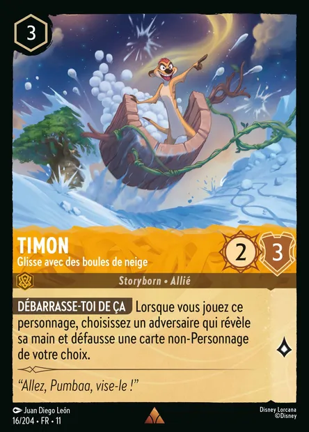 Timon - Glisse avec des boules de neige, carte Disney Lorcana CH11-016 — extension Givresort
