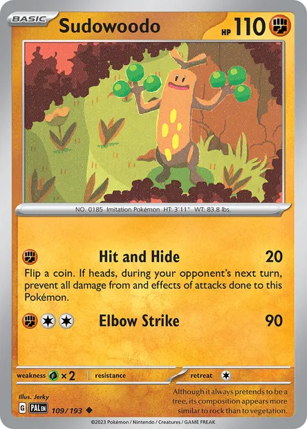 Sudowoodo, Pokémon card PAL 109 — Paldea Evolved set