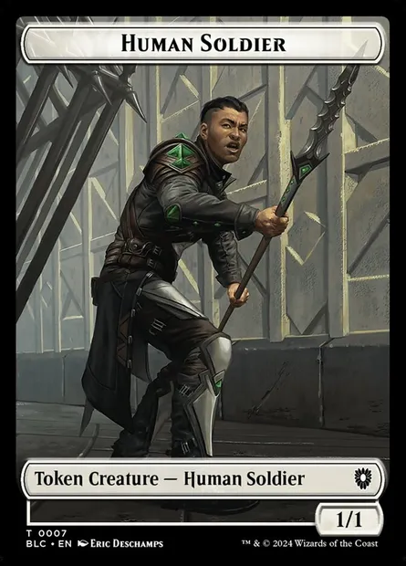 Human Soldier, Magic card TBLC 7 — Bloomburrow Commander Tokens set