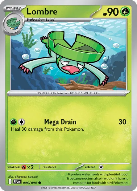 Lombre, Pokémon card PFL 006 — Phantasmal Flames set