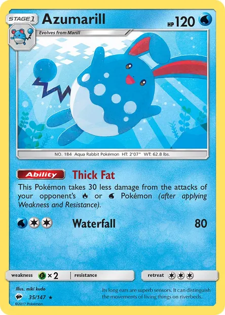 Azumarill, Pokémon card BUS 35 — Burning Shadows set