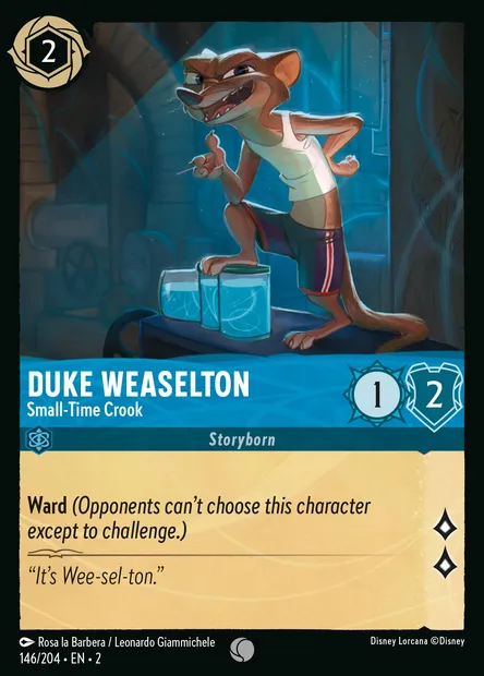 Duke Weaselton - Small-Time Crook, Disney Lorcana card CH2-146 — Rise of the Floodborn set