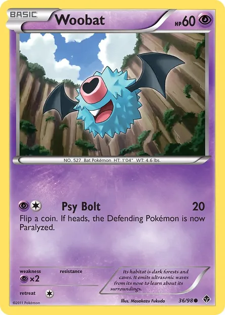 Woobat, Pokémon card EPO 36 — Emerging Powers set