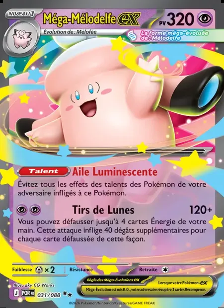 Méga-Mélodelfe-ex, carte Pokémon POR 031 — extension Équilibre Parfait