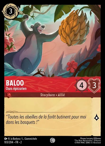 Baloo - Ours épicurien, carte Disney Lorcana CH2-103 — extension L'Ascension des Floodborn