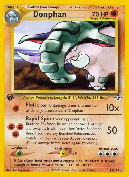 Donphan, Pokémon card NG 21 — Neo Genesis set