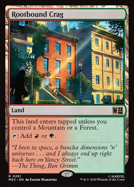 Rootbound Crag, Magic card MSC 261 — Marvel Super Heroes Commander set