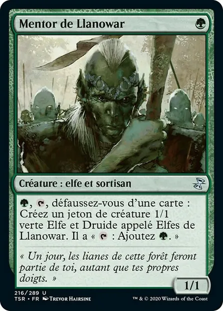 Mentor de Llanowar, carte Magic TSR 216 — extension Spirale Temporelle Remastered