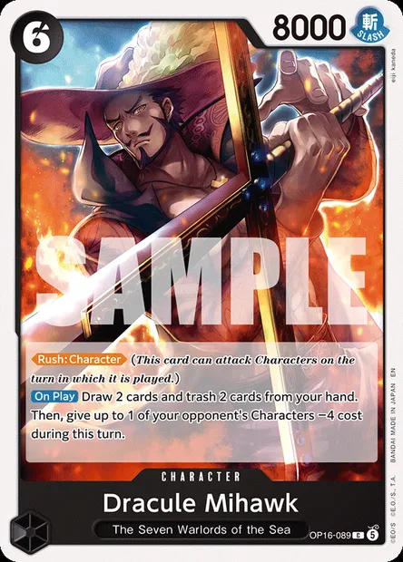 Dracule Mihawk, One Piece card OP16-089 — THE TIME OF BATTLE set