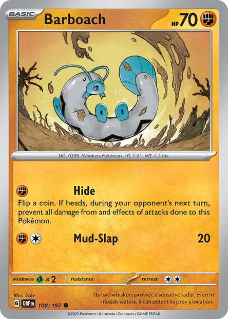 Barboach, Pokémon card OBF 108 — Obsidian Flames set