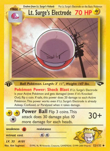 Lt. Surge's Electrode, Pokémon card GC 52 — Gym Challenge set