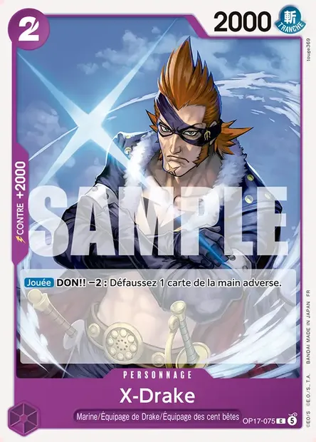 X-Drake, carte One Piece OP17-075 — extension LES GUERRIERS LES PLUS PUISSANTS AU MONDE