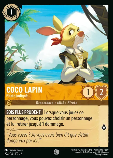 Coco Lapin - Pirate indigné, carte Disney Lorcana CH6-022 — extension La Mer Azurite