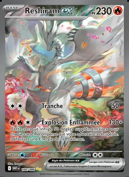Reshiram-ex, carte Pokémon WHT 166 — extension Flamme Blanche