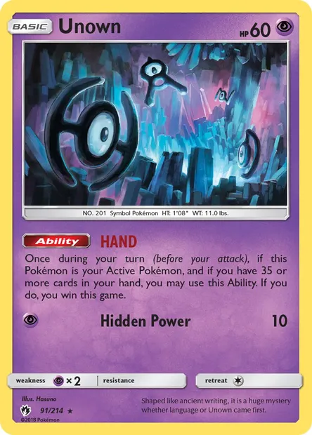 Unown, Pokémon card LOT 91 — Lost Thunder set