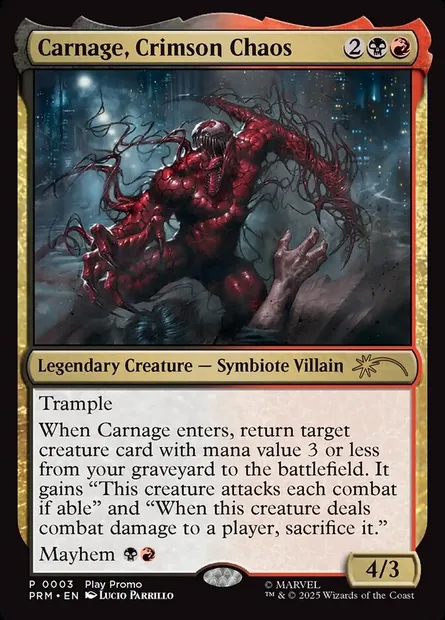 Carnage, chaos écarlate, carte Magic PW25 13 — extension Wizards Play Network 2025