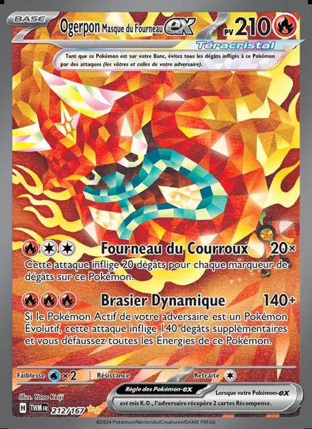 Ogerpon Masque du Fourneau-ex, carte Pokémon TWM 212 — extension Mascarade Crépusculaire
