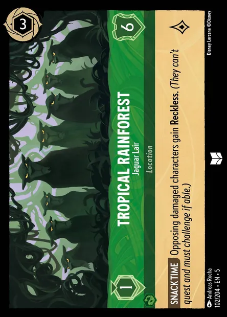 Tropical Rainforest - Jaguar Lair, Disney Lorcana card CH5-102 — Shimmering Skies set