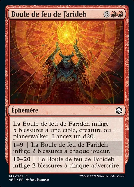 Boule de feu de Farideh, carte Magic AFR 142 — extension Forgotten Realms: Aventures dans les Royaumes Oubliés
